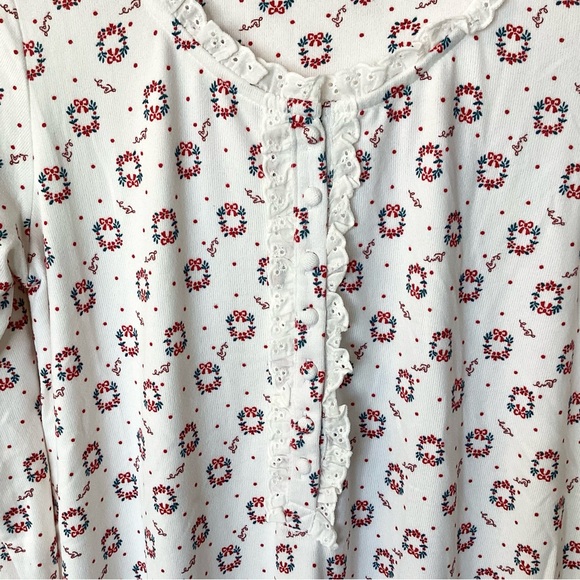 NWT Lanz of Salzburg Long Sleeve Christmas Wreath Print Nightgown - White - XS - Picture 5 of 9